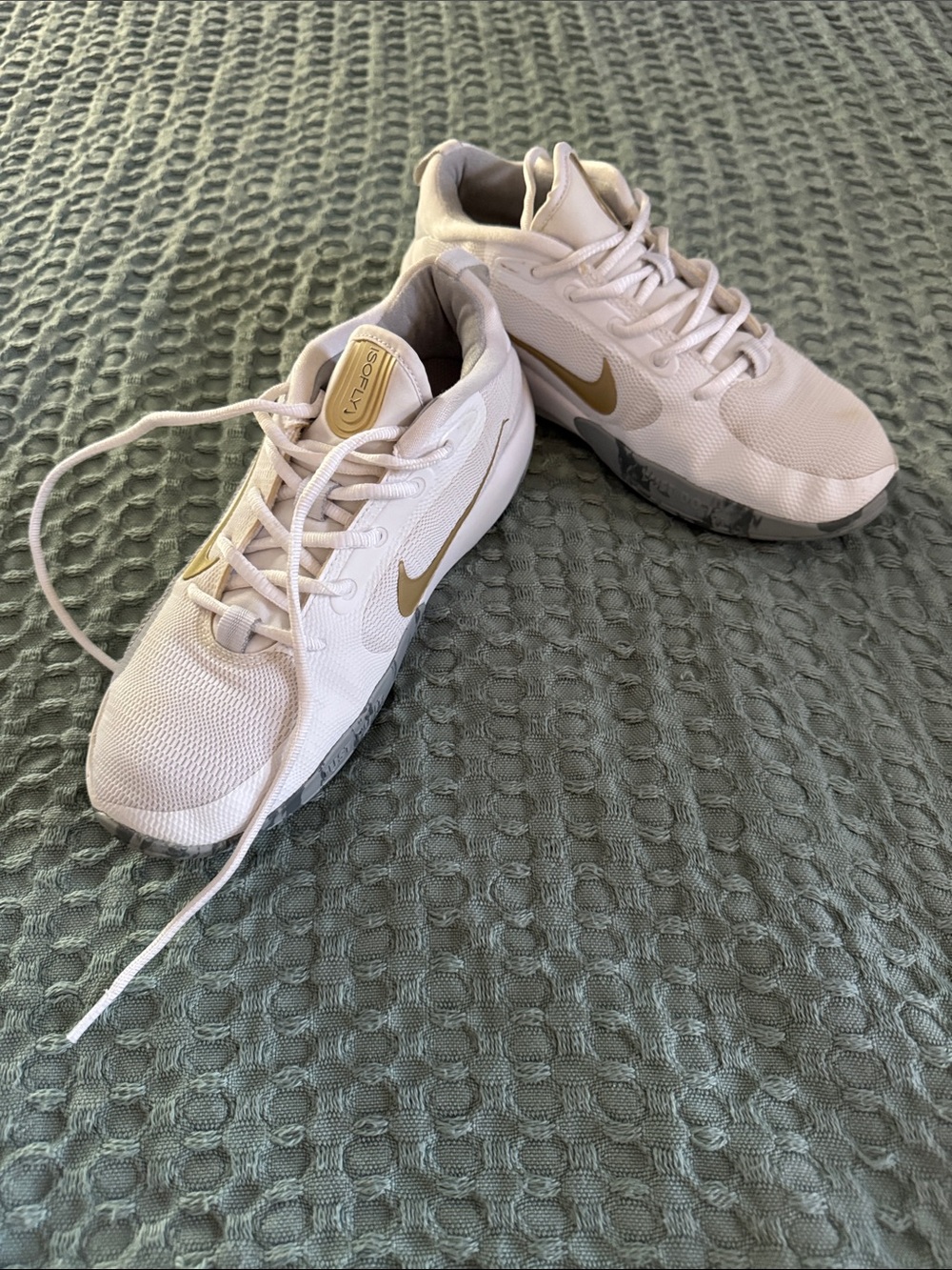 Nike White and Gold Low-Top Training Shoes